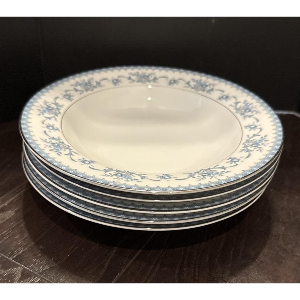 Sango Diplomat Cahill 334 Rimmed Soup Bowl Bowls 8.5" Set Of 5 Japan Silver Trim